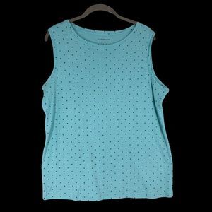 Croft & Barrow Teal Tank w/Black Polkadots Classic Tank Top Super Soft Sz XL